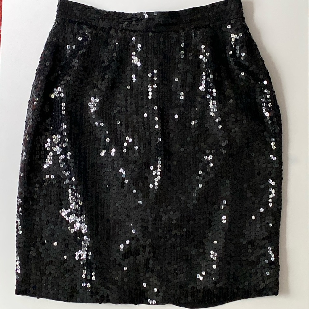 Holiday Party Sequined Silk Mini Skirt Black Size 6